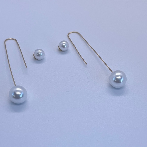 Pearl threader earrings. 2.7”x .7”. Simple but Elegant. Pearl bead unscrews. NIP - Picture 5 of 5